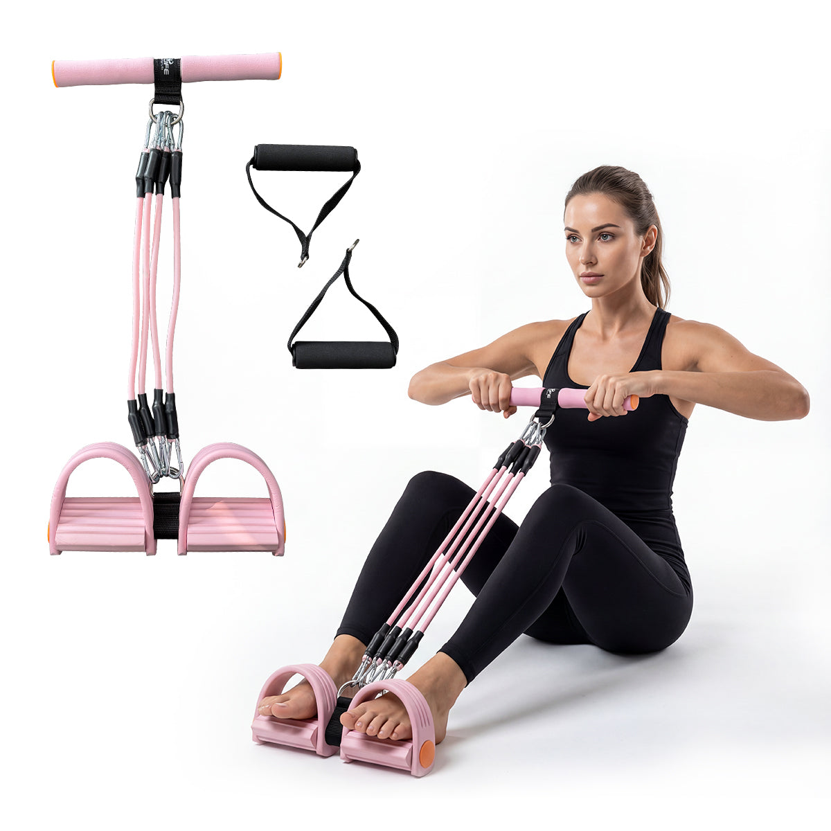 pedal legs Relifesports Relifesports Pedal Resistance Band with Handles, Pilates Exercise Pull Rope for Full Body Workout, Core & Leg Training