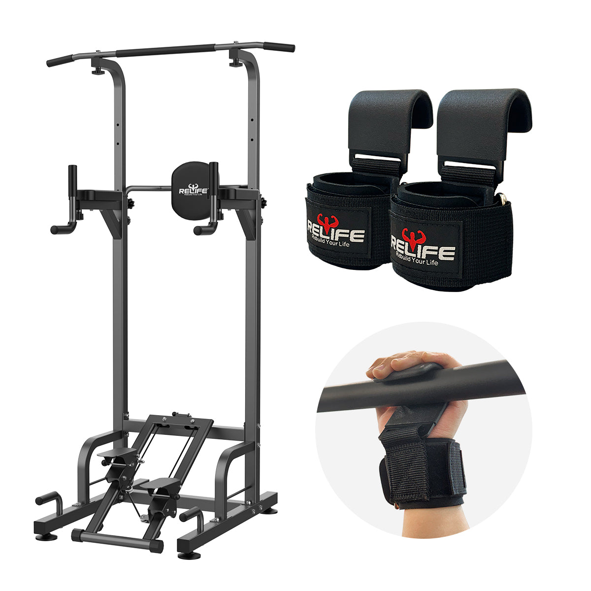 Relife Rebuild Your Life Power Tower Workout Pull Up Station for Home