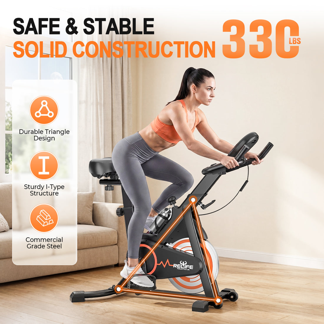 RELIFE Rebuild Your Life Compact Exercise Bike Indoor Cycling Bike Fitness Stationary Bike with Adjustable Resistance for Home Gym Workout 330LBS