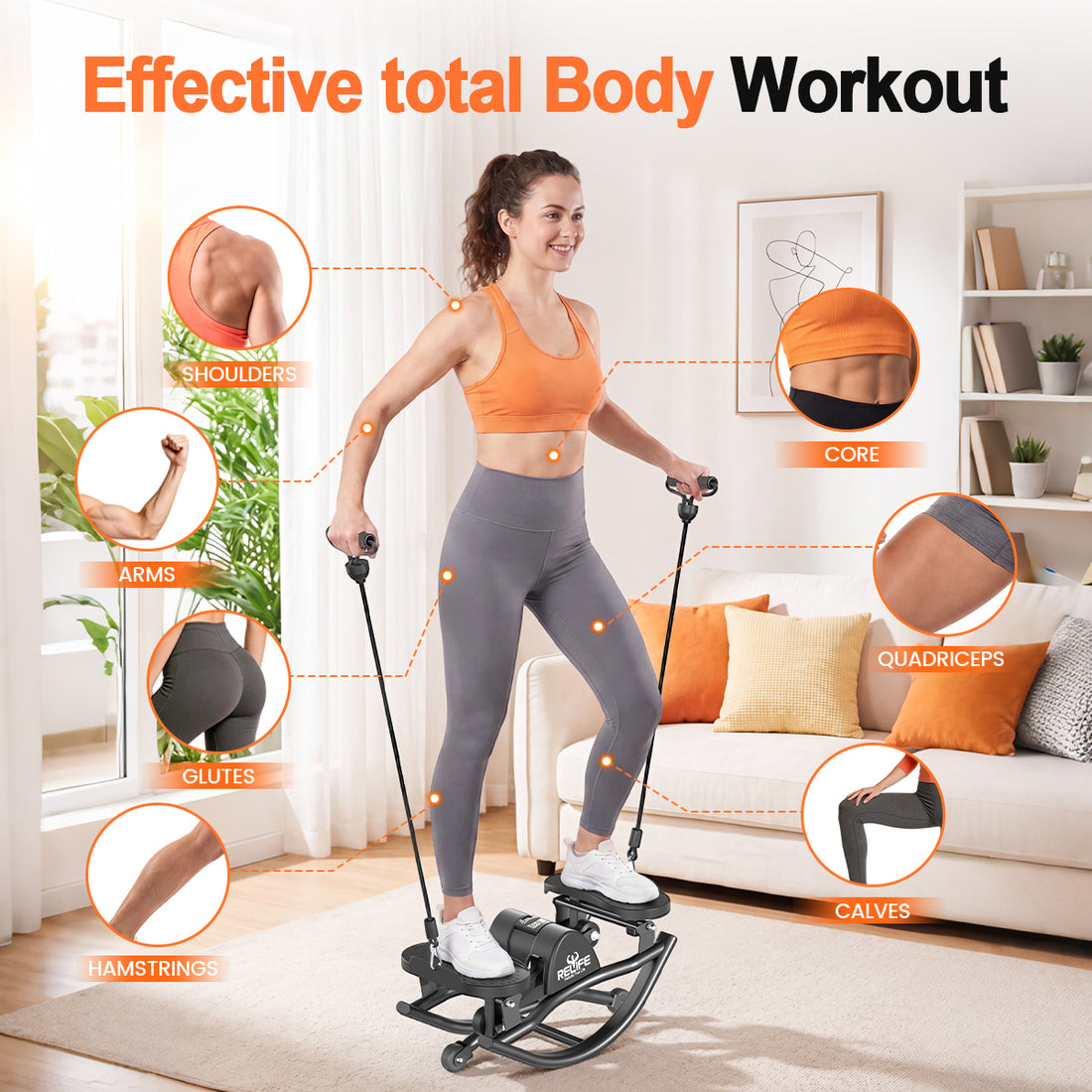 Rocking Stepper Machine with Resistance Bands for Exercise at Home