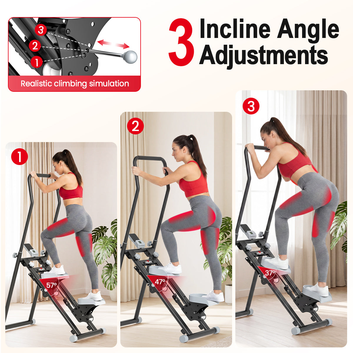 3 incline angle adjustment positions on RELIFE vertical climbing machine