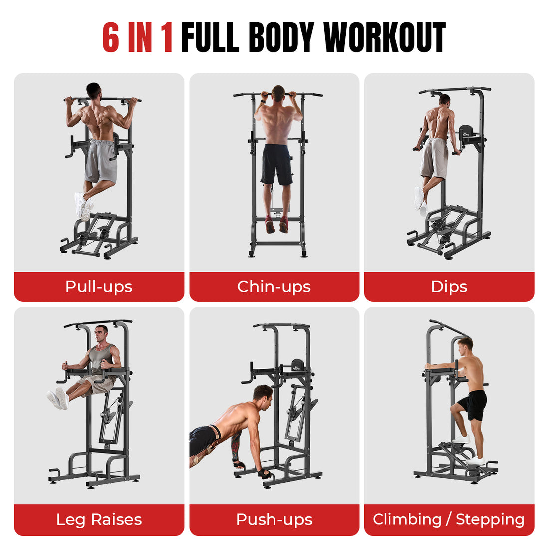 Relife Power Tower with Assisted Pull Up Step, Multi Function Home Workout Station-PT08
