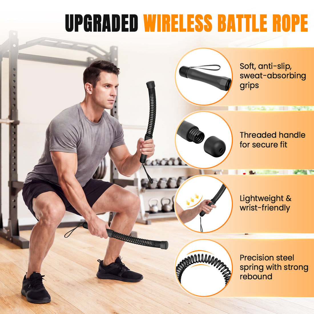 Weighted Ropeless Battle Ropes for Home Gym, Portable Cordless Exercise Rope for Strength Training, HIIT & Cardio Workouts