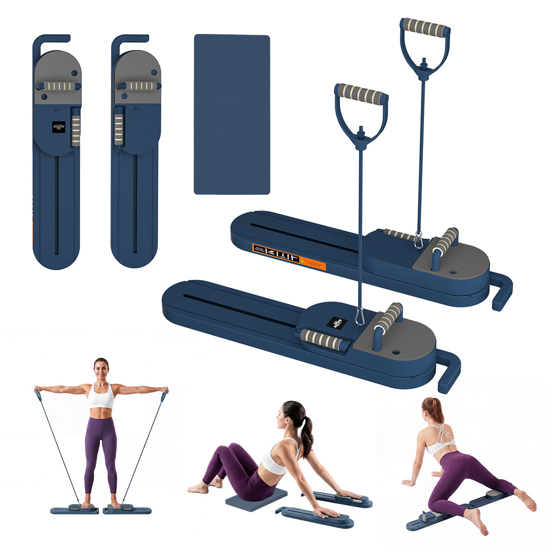 RELIFE All-in-One Pilates Reformer Board with Ski Simulator & Knee Pad Portable Split Pilates Machine for Abs, Glutes, Waist, Arms & Legs Training