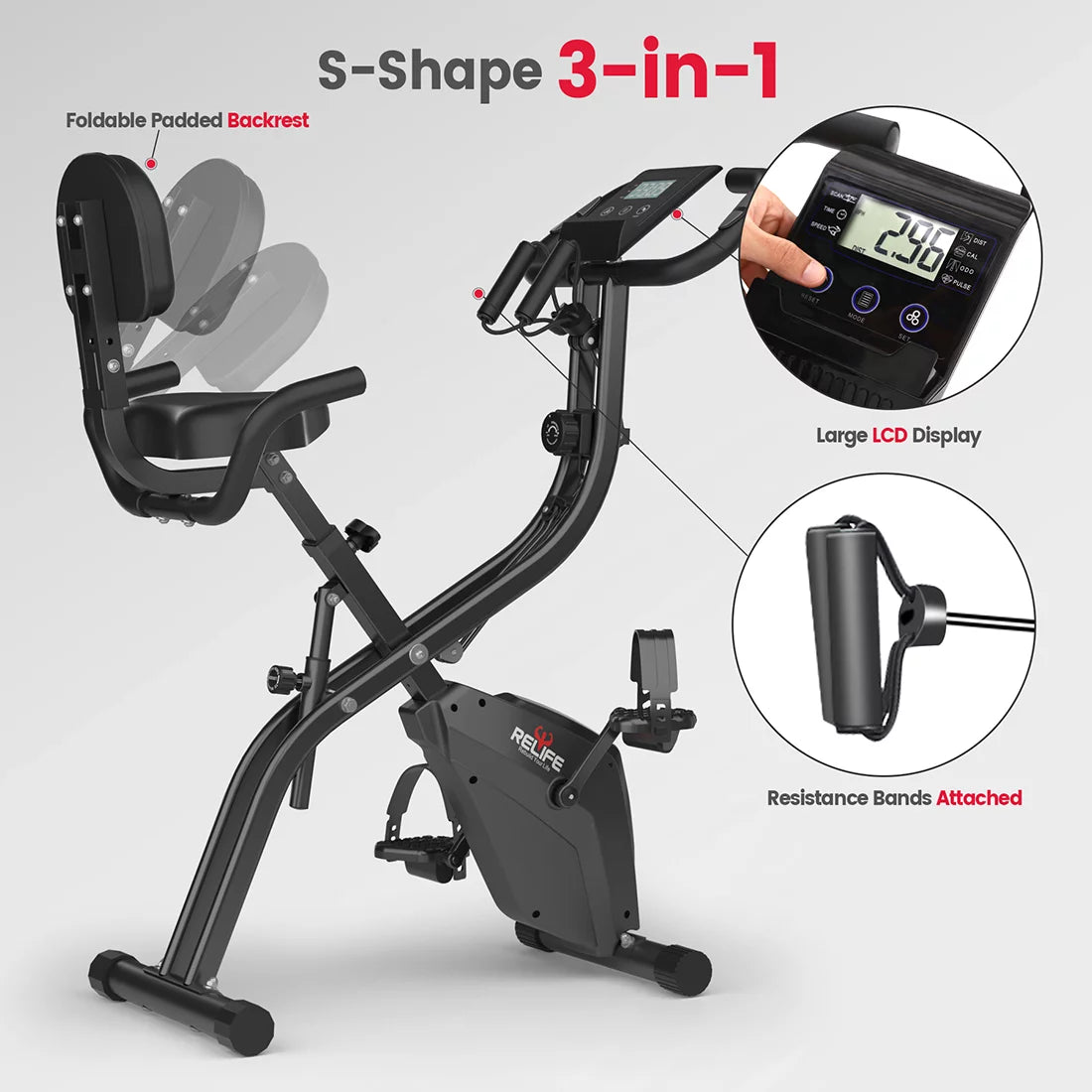 RELIFE 3 in 1 Exercise Bike Folding Exerpeutic Bike