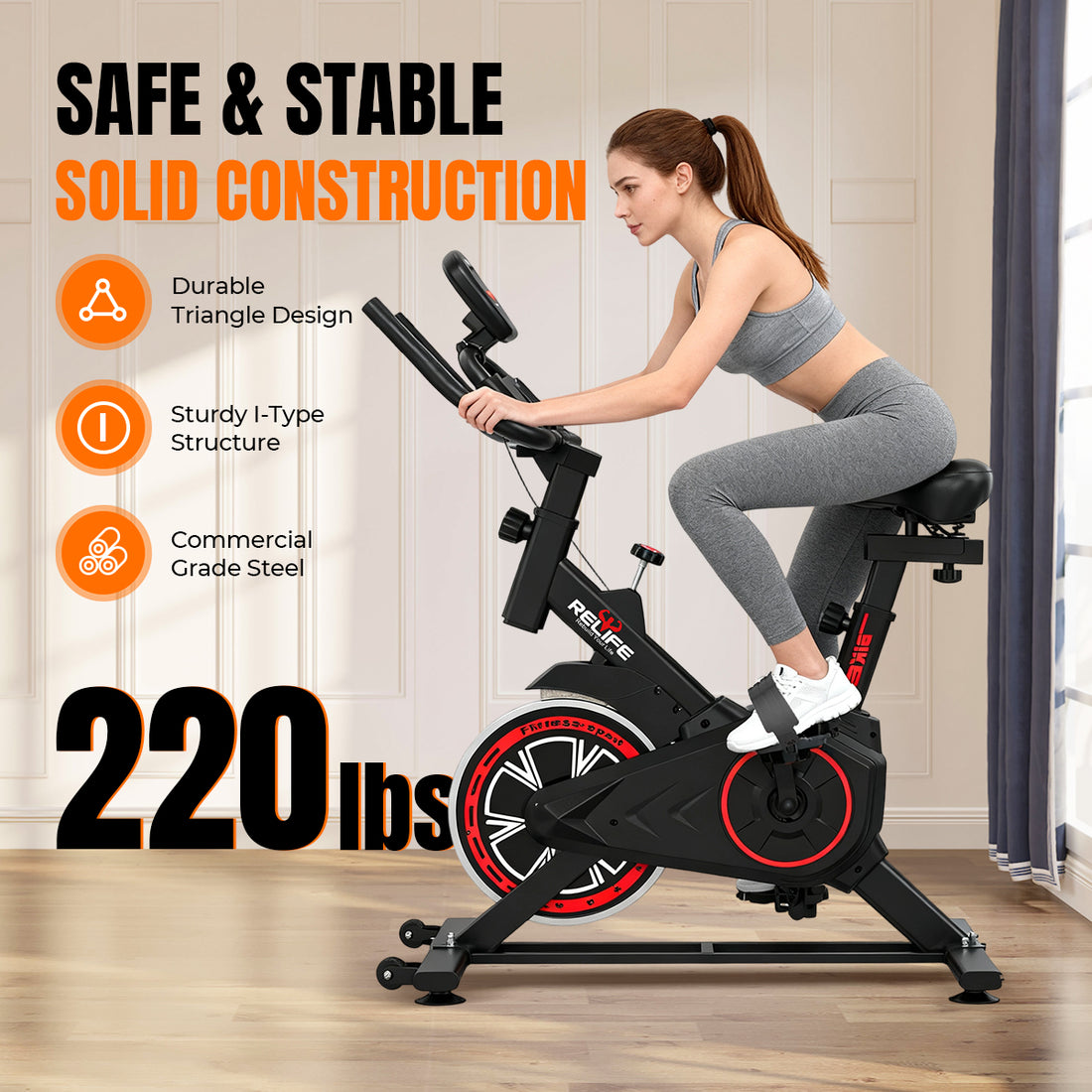 Compact Indoor Cycling Exercise Bike with LCD Monitor, Stationary Bike for Home Gym Cardio Workout