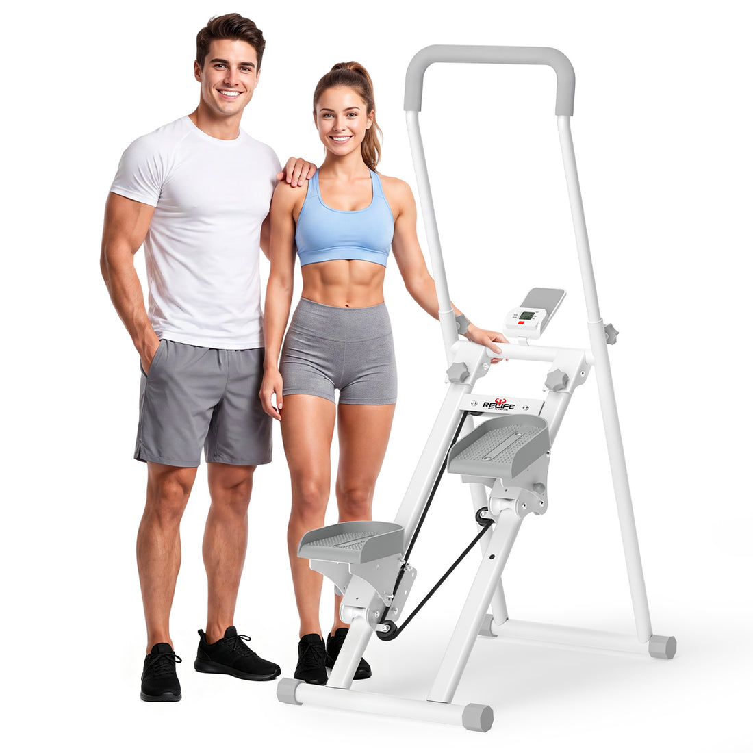 RELIFE Stair Stepper 330 LBS Capacity with Adjustable Pedals & Handlebar Compact Vertical Climber & Cardio Stepper Machine Full-Body Workout Equipment