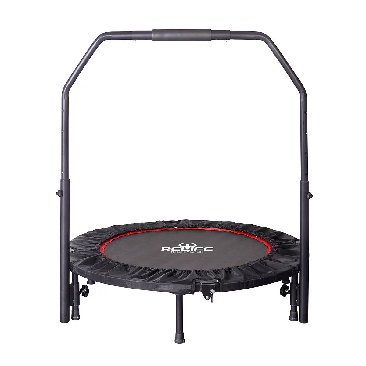 40 Inch Foldable Mini Exercise Trampoline For Adults Kids Indoor Fitness Rebounder Trampoline Safety Pad Max Height Adjustable Handle Load 300lbs Black R